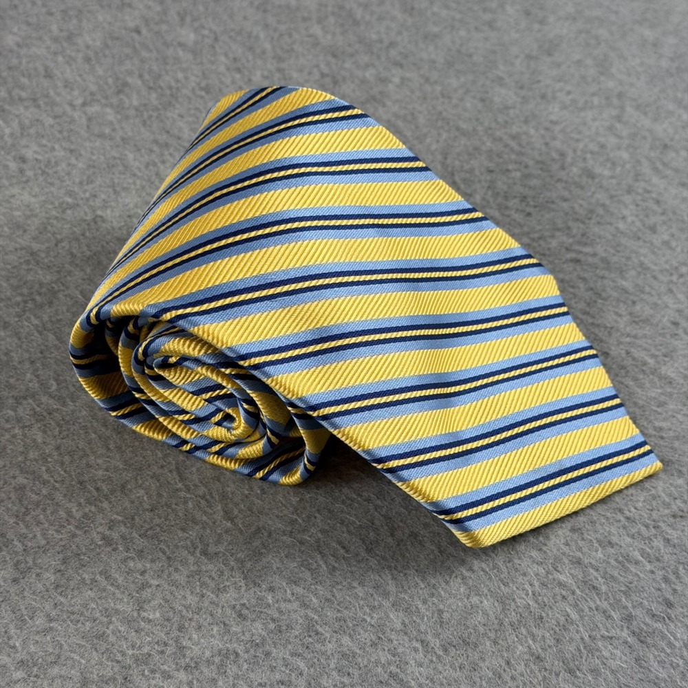 Vintage Brooks Brothers Makers Silk Tie Yellow Blue Striped Repp USA 55x3.75"